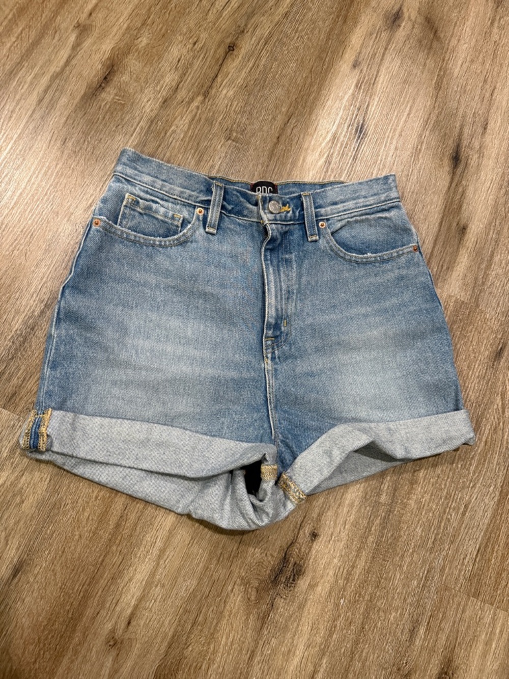BDG Light Medium Wash Rolled Cuff Denim Shorts High Rise Mom